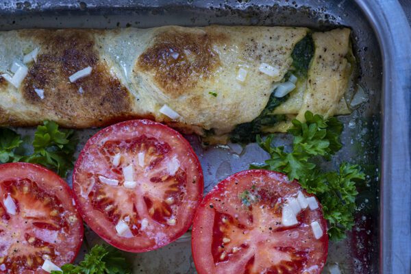 Gevulde eirol met spinazie