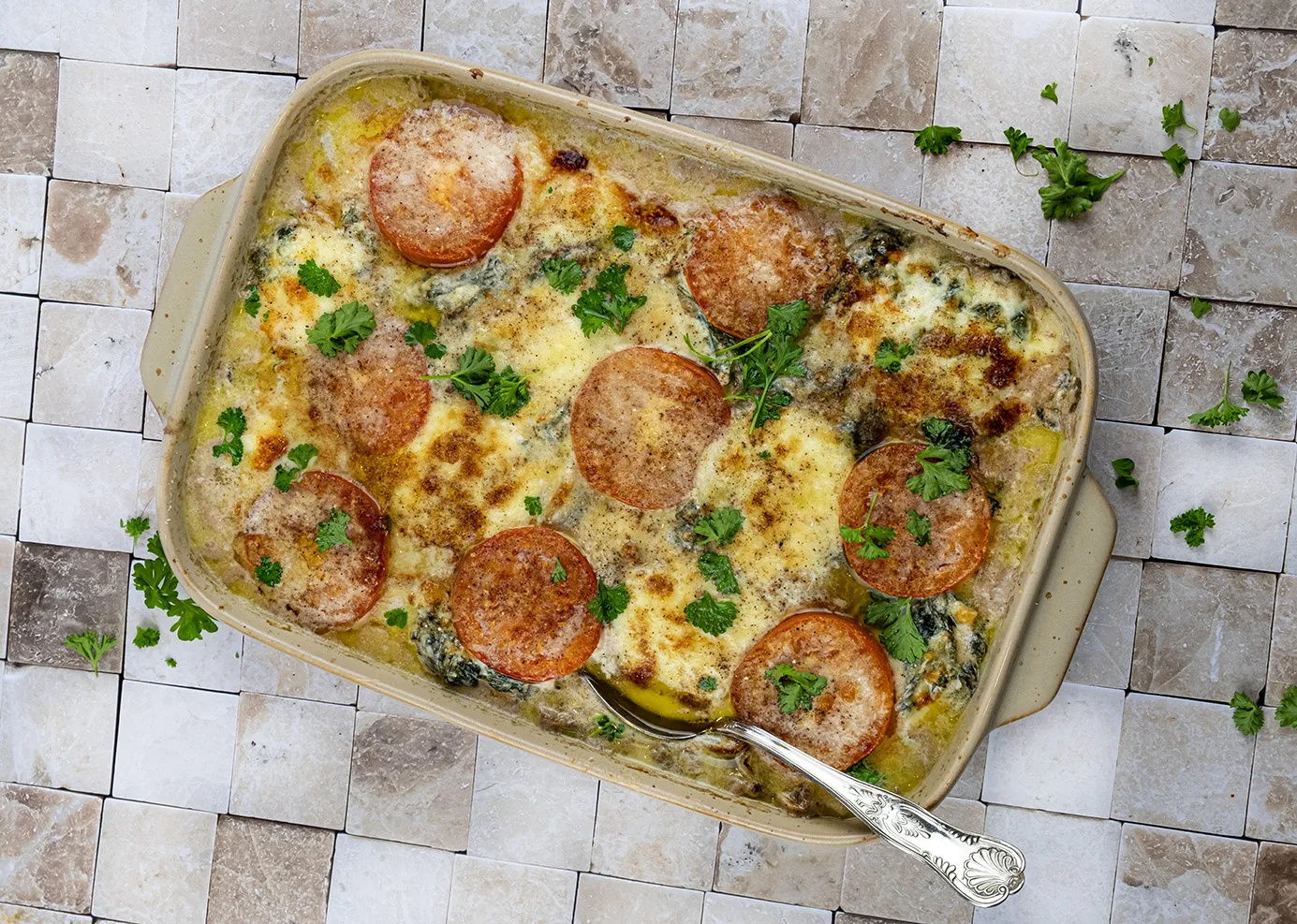 Ovenschotel van stroganoff gehakt