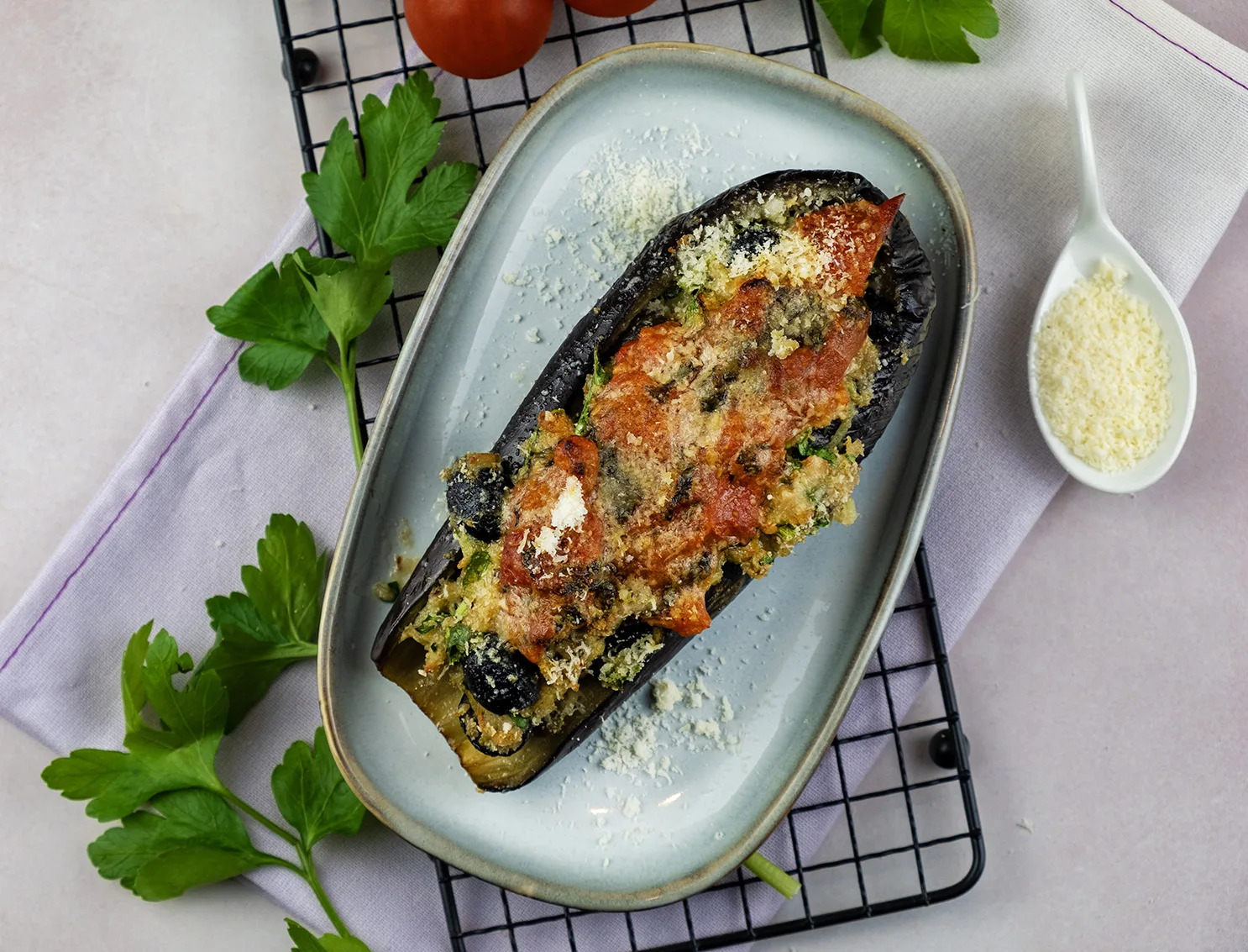 Vegetarische gevulde aubergines