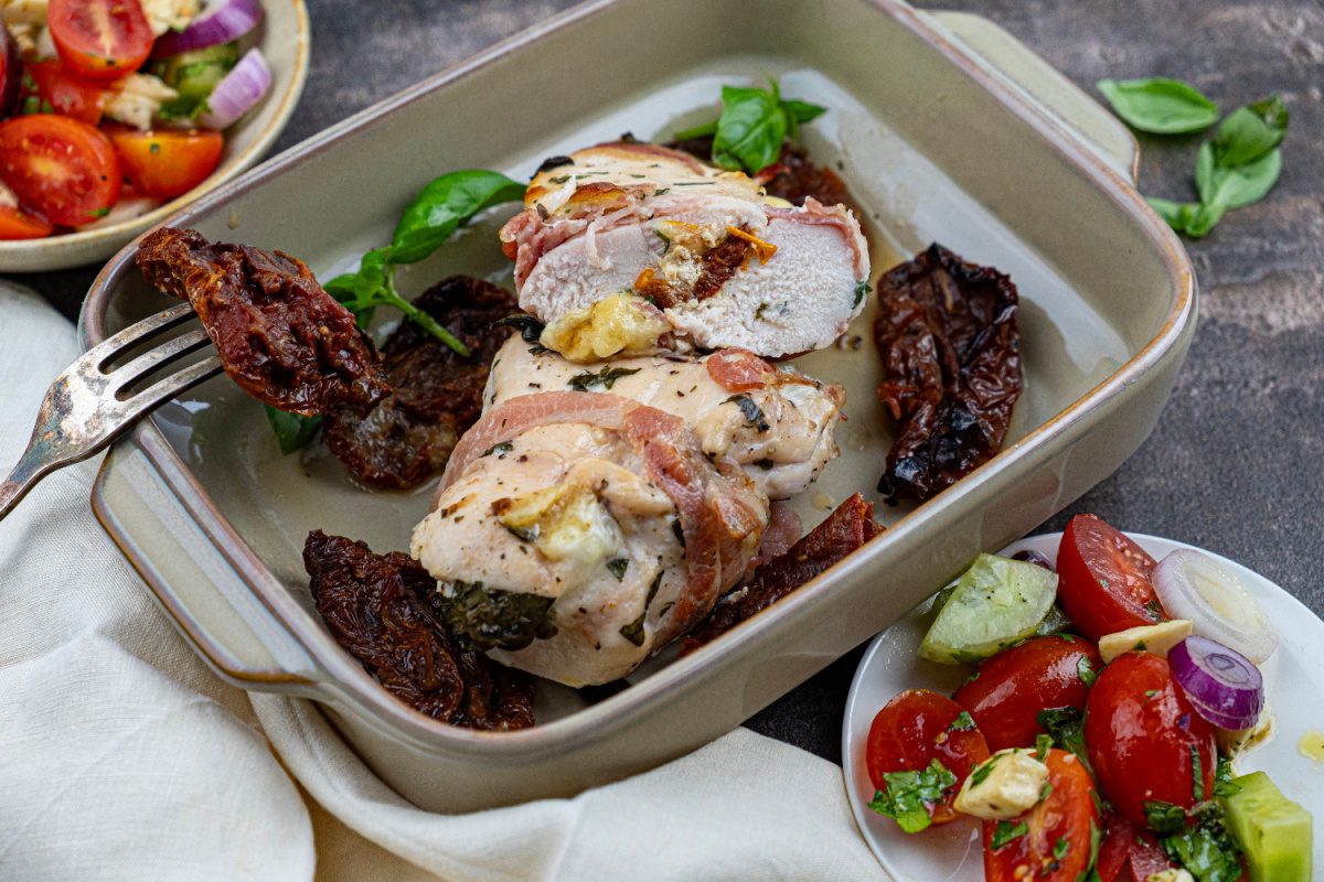 Gevulde kipfilet met mozzarella en gedroogde tomaten